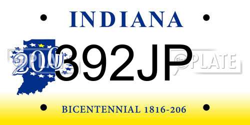 392JP Indiana License Plate