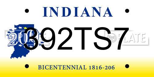 392TS7 Indiana License Plate