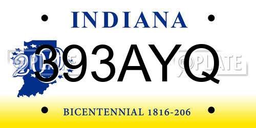 393AYQ Indiana License Plate