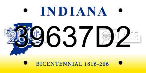 39637D2 Indiana License Plate