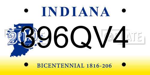 396QV4 Indiana License Plate