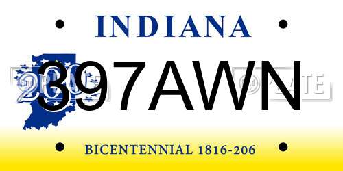 397AWN Indiana License Plate
