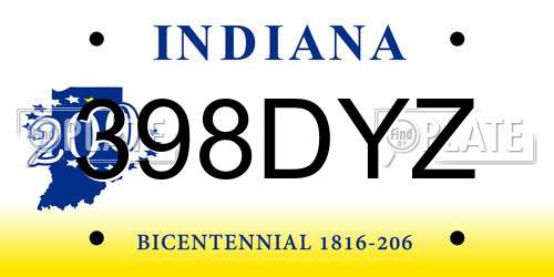 398DYZ Indiana License Plate