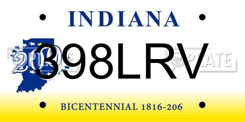398LRV Indiana License Plate