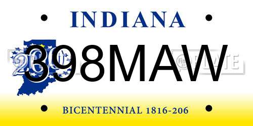 398MAW Indiana License Plate