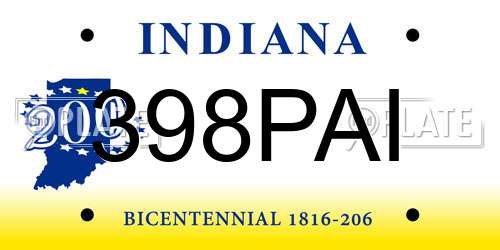 398PAI Indiana License Plate