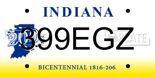 399EGZ Indiana License Plate