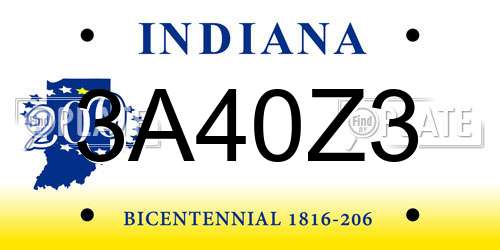 3A40Z3 Indiana License Plate