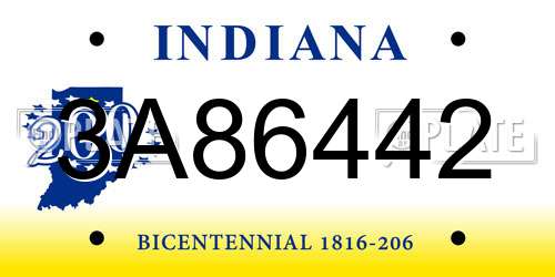 3A86442 Indiana License Plate