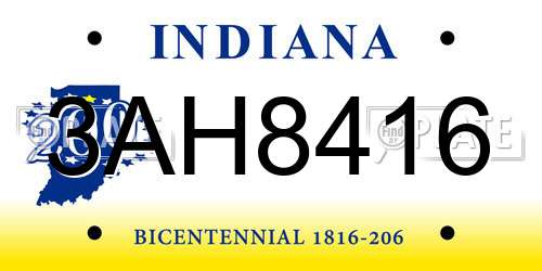3AH8416 Indiana License Plate