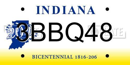 3BBQ48 Indiana License Plate