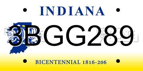 3BGG289 Indiana License Plate