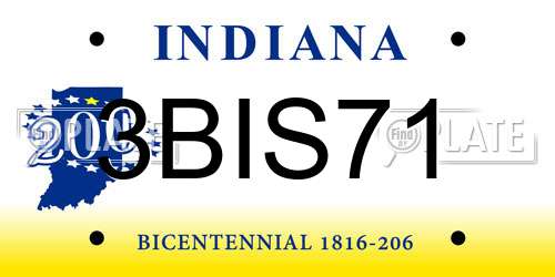 3BIS71 Indiana License Plate