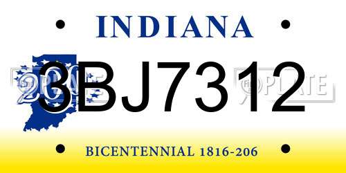 3BJ7312 Indiana License Plate