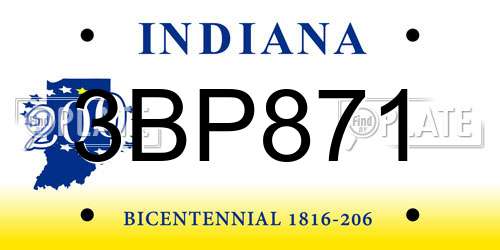 3BP871 Indiana License Plate