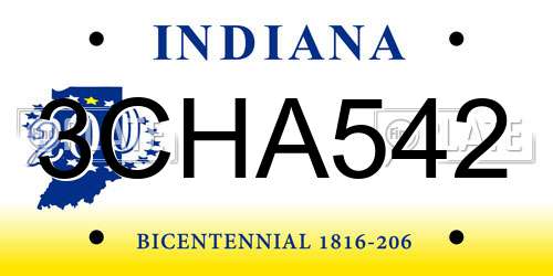 3CHA542 Indiana License Plate