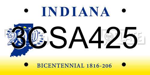 3CSA425 Indiana License Plate