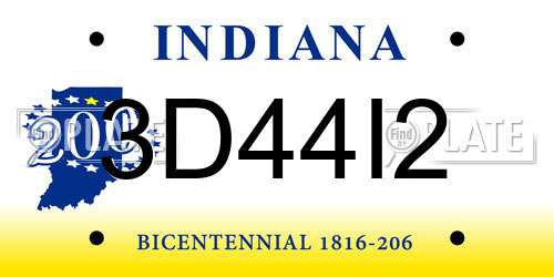 3D44I2 Indiana License Plate