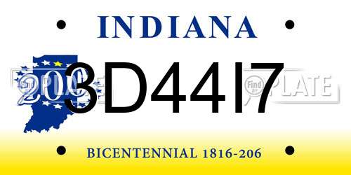 3D44I7 Indiana License Plate