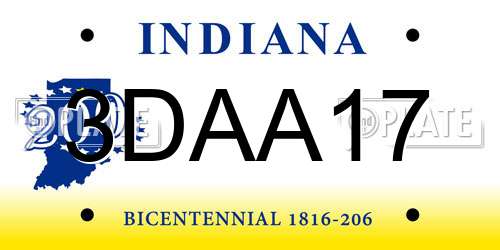 3DAA17 Indiana License Plate