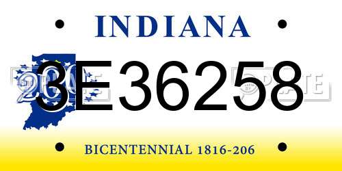3E36258 Indiana License Plate