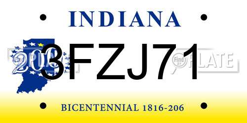 3FZJ71 Indiana License Plate