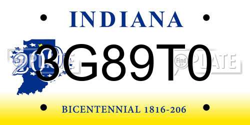 3G89T0 Indiana License Plate