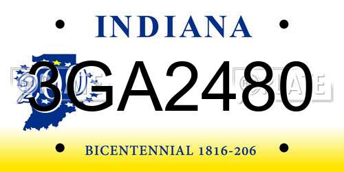 3GA2480 Indiana License Plate