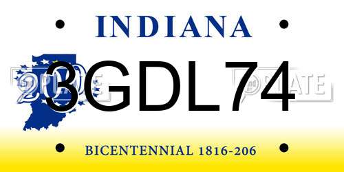 3GDL74 Indiana License Plate