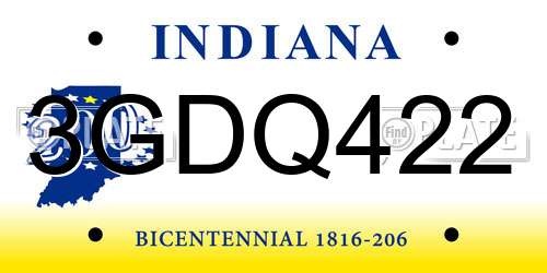 3GDQ422 Indiana License Plate