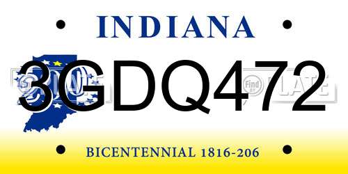 3GDQ472 Indiana License Plate
