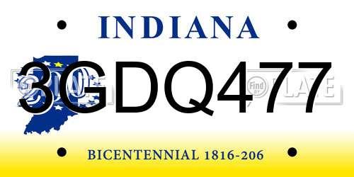3GDQ477 Indiana License Plate