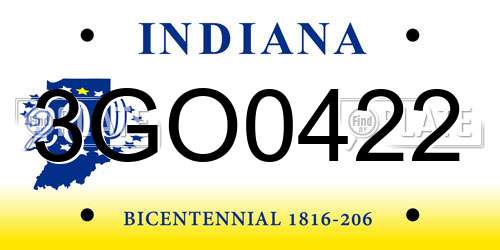 3GO0422 Indiana License Plate