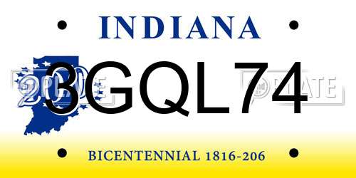 3GQL74 Indiana License Plate