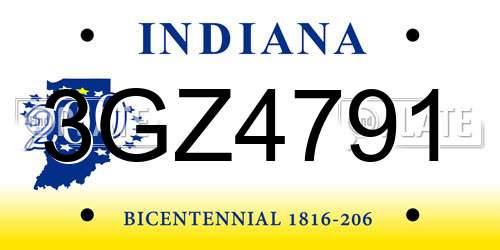 3GZ4791 Indiana License Plate