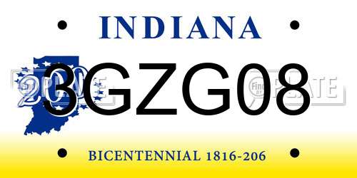 3GZG08 Indiana License Plate