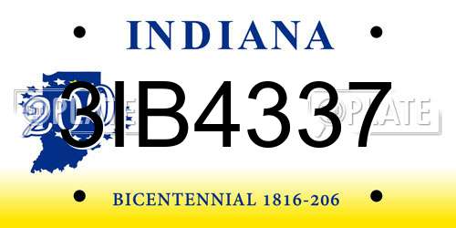 3IB4337 Indiana License Plate