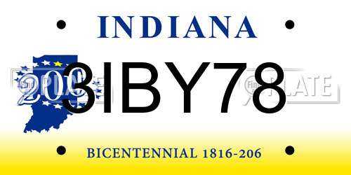 3IBY78 Indiana License Plate