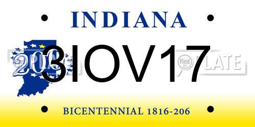 3IOV17 Indiana License Plate
