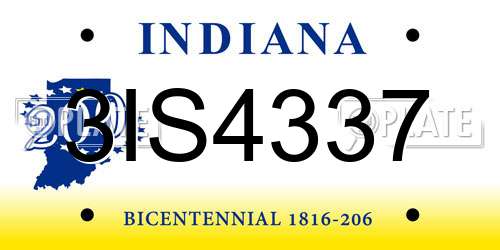 3IS4337 Indiana License Plate