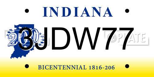 3JDW77 Indiana License Plate
