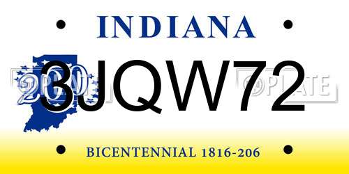 3JQW72 Indiana License Plate