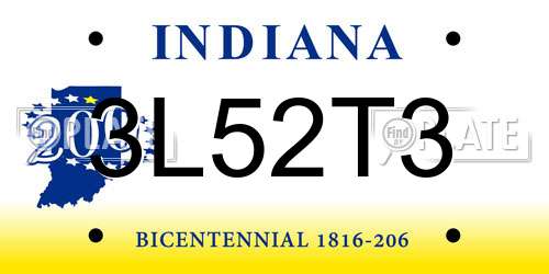 3L52T3 Indiana License Plate