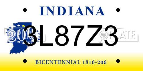 3L87Z3 Indiana License Plate