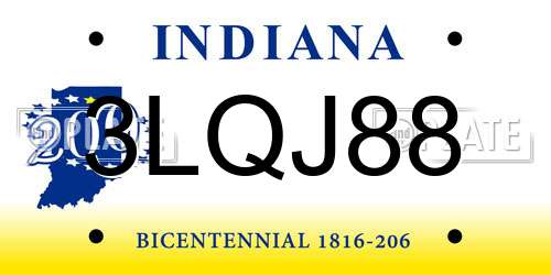 3LQJ88 Indiana License Plate