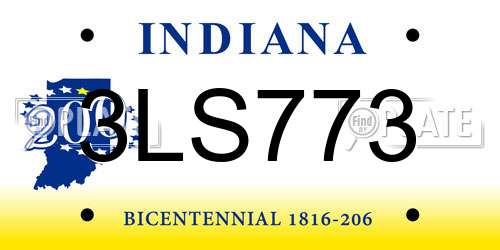 3LS773 Indiana License Plate
