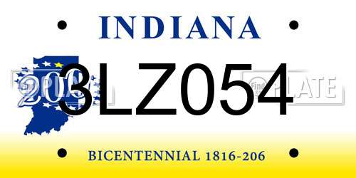 3LZ054 Indiana License Plate