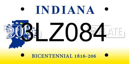 3LZ084 Indiana License Plate
