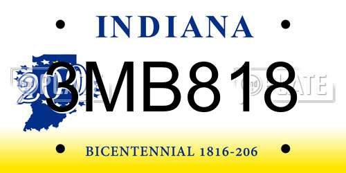 3MB818 Indiana License Plate