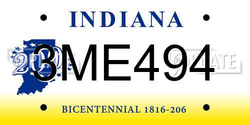 3ME494 Indiana License Plate